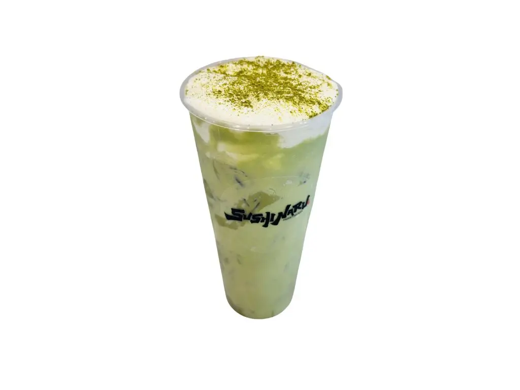 Matcha drink with a creamy cloud - like topping, sprinkled with matcha powder at Sushi Naru Pho, a Asian Fusion Restaurant in Charlotte